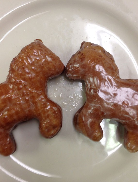 Kissing-Ponies-donut.-It-is-two-pony-shaped-raised-glazed-donuts-kissing-one-another